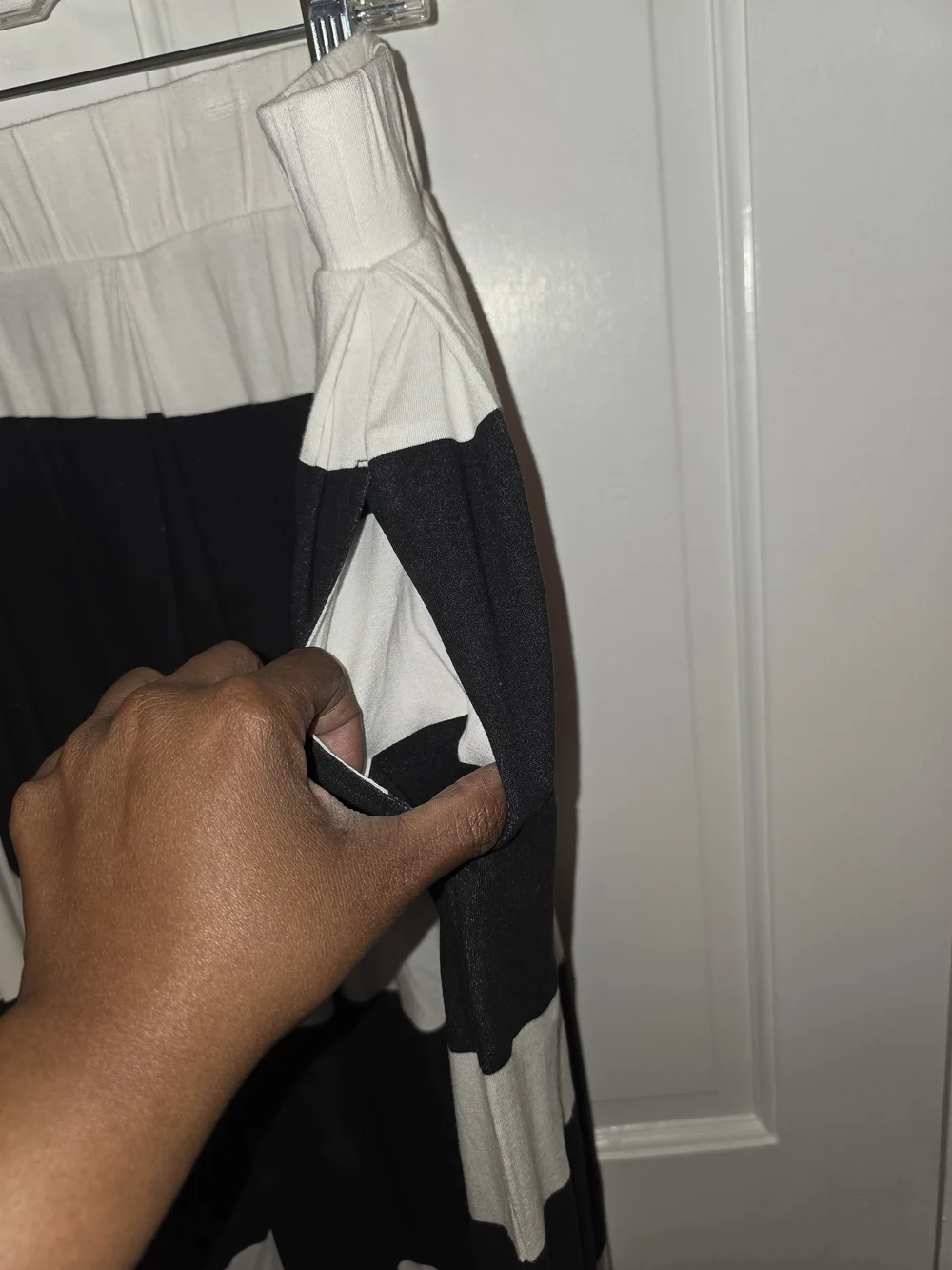 Women's Black and White Striped Maxi Skirt with Pockets